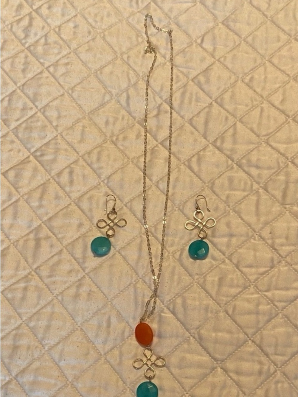 Sterling silver Necklace and Earring Set with Turquoise Orange Stones